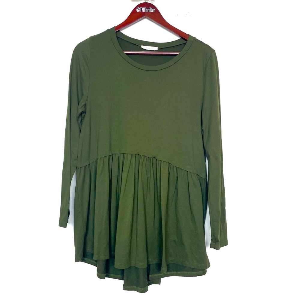 Entro Womens Oversize Babydoll Style Long Sleeve Shirt Sz Small Olive Green Boho